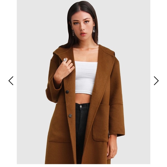 Belle & Bloom Walk This Way Wool Blend Oversized Coat- Dark Camel - Picture 3 of 10